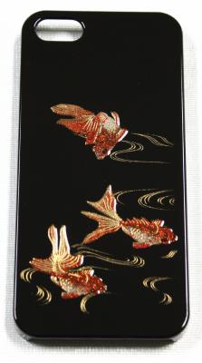 iPhoneSE(第1世代)カバー　高盛り蒔絵　金魚