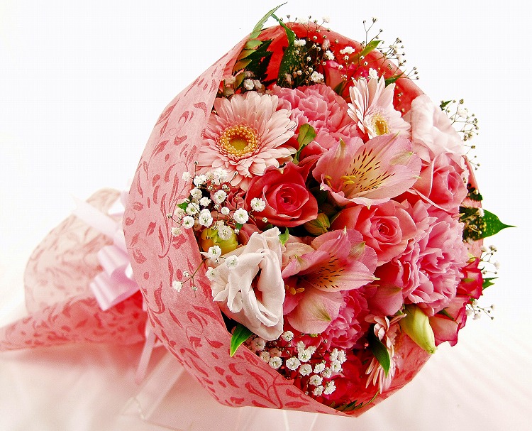 優しいピンクの花束　【高さ40cm幅30cm】